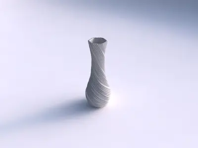 Vase twisted larger opening hexagon with twisted extruded lines 3D print model