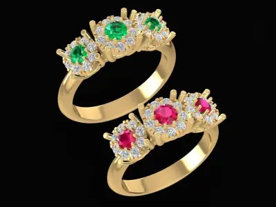 Luxury Crown Gemstone Couple Ring Design  1777 3D print model