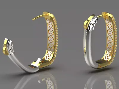 Modern Two-Tone Gold Hoop Earrings with Diamonds Model je0113 3D print model