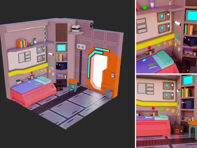 Low Polyt Sci-fi Rooms Interiors Low-poly 3D model