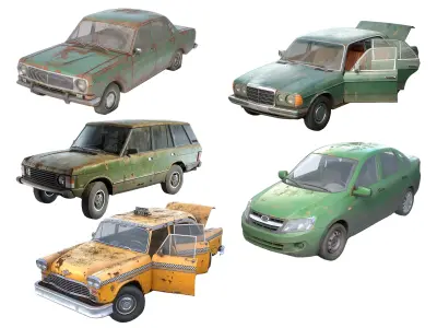 Set of 5 sedan cars with interior and color variants az9 3D Model Pack V1