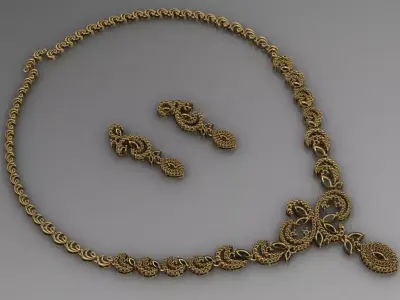 diamond necklace and earrings 3D print model