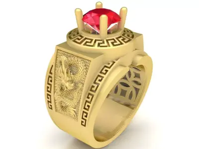 Luxury Rectangular Red Gemstone Ring for Men 3724 3D print model