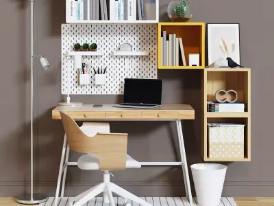 Workplace set with decor IKEA Sk 3 3D model