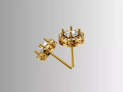 Classic Round Halo Stud Earring Pave Jewelry CAD 3D print model