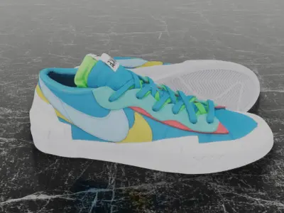 Nike Blazer Low Sacai x Kaws Neptune Blue 3D SHOES Low-poly 3D model