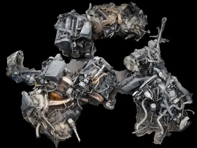 destroyed car engines part3 ground photogrammetry  Low-poly 3D model