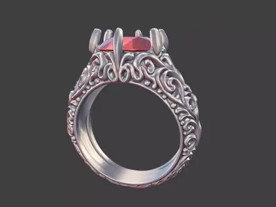antique style scrollwork ring gemstones 3D print model