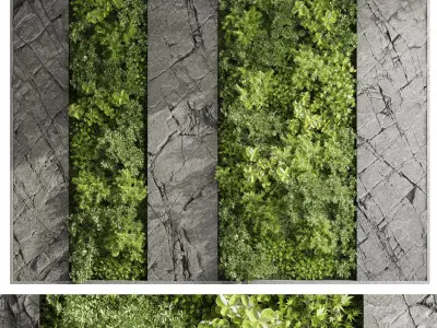 Vertical Wall Garden With rock frame 3D model