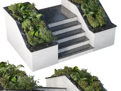 entrance and exit stairs building and yard concrete vase 3D model