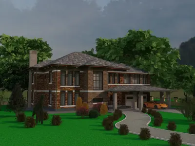 exterior house with car Free 3D model
