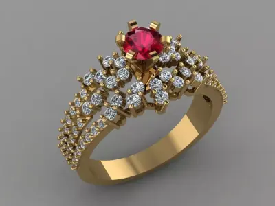 Ruby With Dimond Gold Beautiful Ring  File 3D print model  3D print model