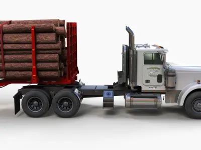 Freightliner Classic logger semitruck Low-poly 3D model