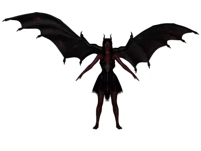 Red Demoness  Realistic Female Devil Character with Bat Wings Low-poly 3D model