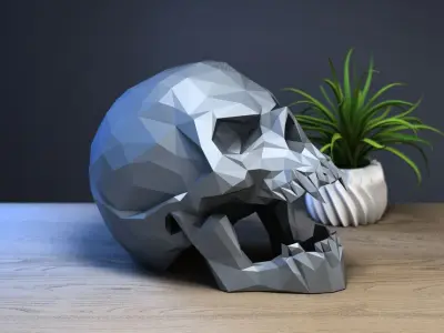 scream wild Skull low-poly  Headphone Stand scream Skull  3D print model