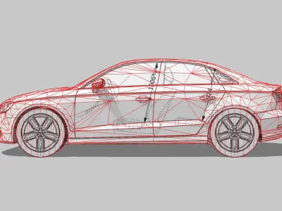 Audi A3 Limousine 3d blueprint Low-poly 3D model