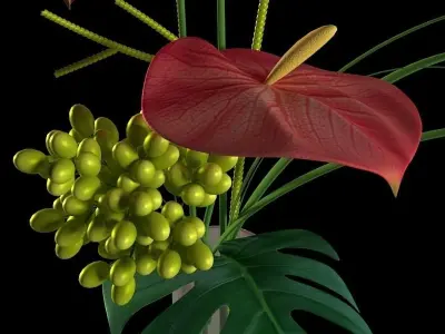 Anthurium arrangement of flowers in glass vase 3D model