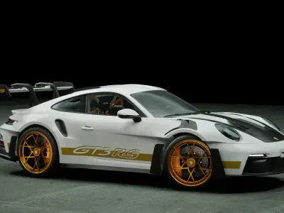 Porsche 911 992 GT3 RS White Gold Low-poly 3D model