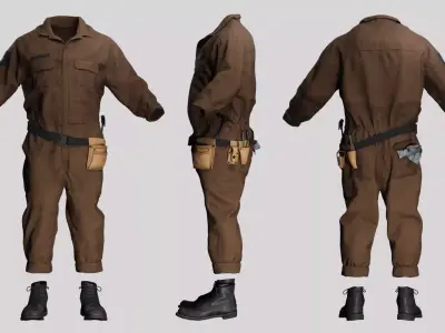 Male Workshop Jumpsuit Boots Low-poly 3D model