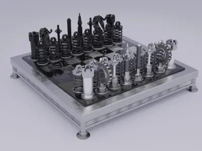 Chess stylized set pieces and board low-poly 3D model Low-poly 3D model