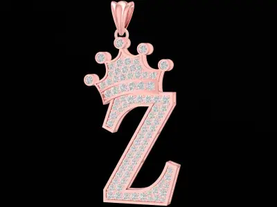 Crowned Letter Z Pendant Luxury Alphabet Jewelry CAD 3189 3D print model