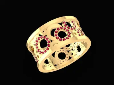 Luxury Openwork Multi Gemstone Wide Band Ring 547 3D print model