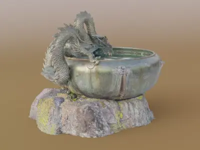 Japanese Dragon Fountain Low-poly 3D model
