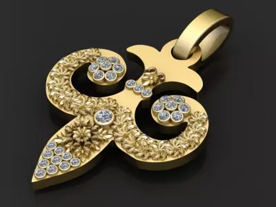 gold floral pendant 3D printable model  3D print model