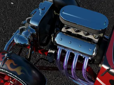 HotRod hot rod car with flames 3D model