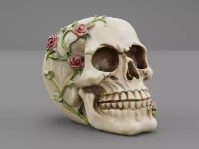 Skull with roses high-poly  3D model