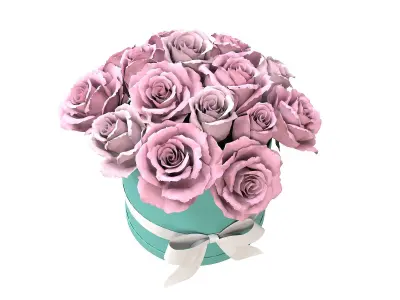 Pink Rose Bouquet Box with a Bow Strip Low-poly 3D model