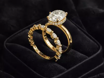 Oval Engagement Ring Set with Hidden Halo and Eternity Band 3D print model