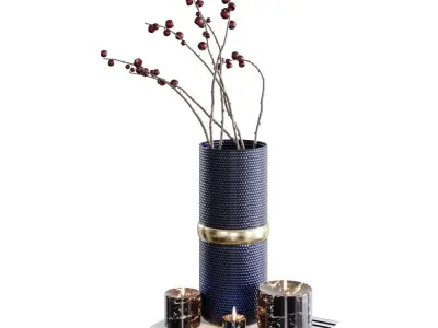 Decorative set 7 navy vase with gold accents 3D model