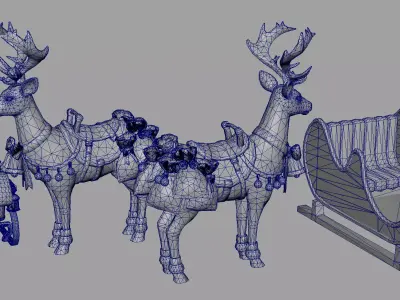 Christmas Reindeer with Dual Sleigh Set 3D model