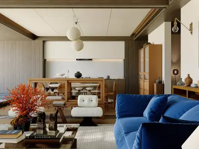 Mid Century interior scene 3D model