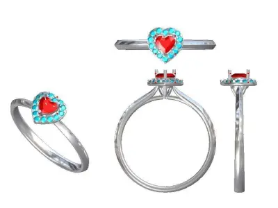 heart shape cut halo diamond rings 3D print model