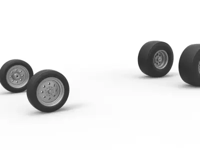 Wheel set of Vintage Front engine dragster V5 Scale 1 to 25 3D print model