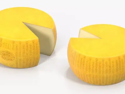 Wheel Of Parmesan Cheese With Piece Cut Out 3D model