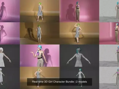 Real-time 3D Girl Character Bundle 3D Model Collection
