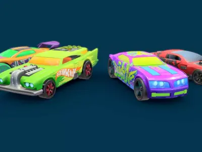 Stylized Toy Cars Low-poly 3D model