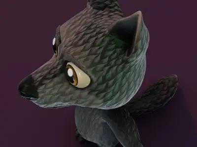 Cartoon Black Wolf 3D Model Low-poly 3D model