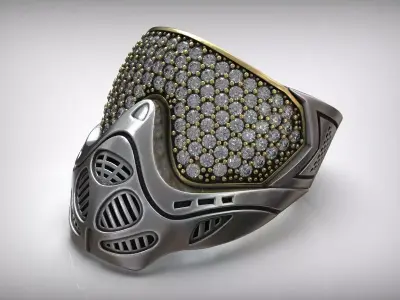 Paintball Mask Militarist Game Silver Gems Ring 3D print model