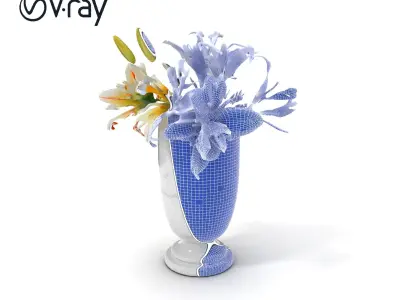 Elegant Marble Vase with Lilies Model Pack Low-poly 3D model