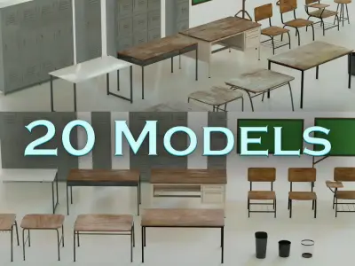 School Assets Low-poly 3D model