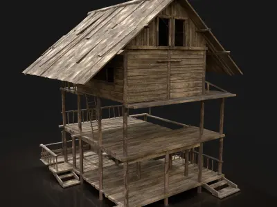 Next Gen AAA FANTASY MEDIEVAL WOODEN VILLAGE WATCHTOWER HUT Free low-poly 3D model
