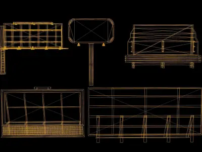 Billboard Set Low Poly Game Ready american car advertising Low-poly 3D model