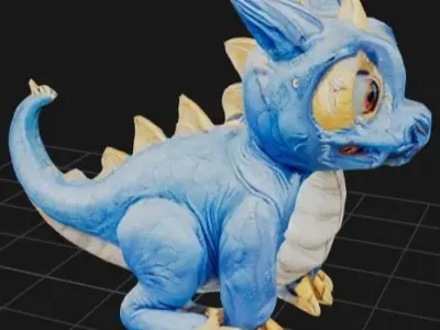 Blue Dragon with Big eyes 3D model