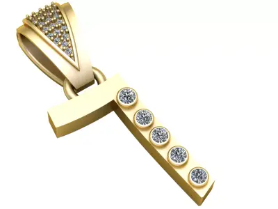 T shape pendant  gold  diamond 3D print model