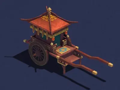 Game Chinese ancient - red carriage 3D model