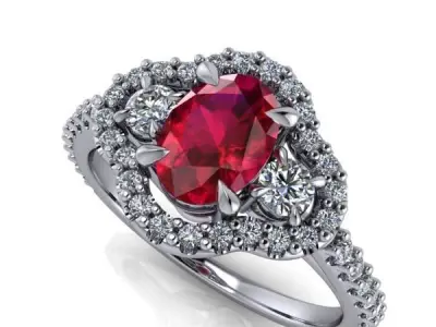 Birthstone Halo Ovalcut 3 Stone Family Ring Jewelry USA size7 3D print model